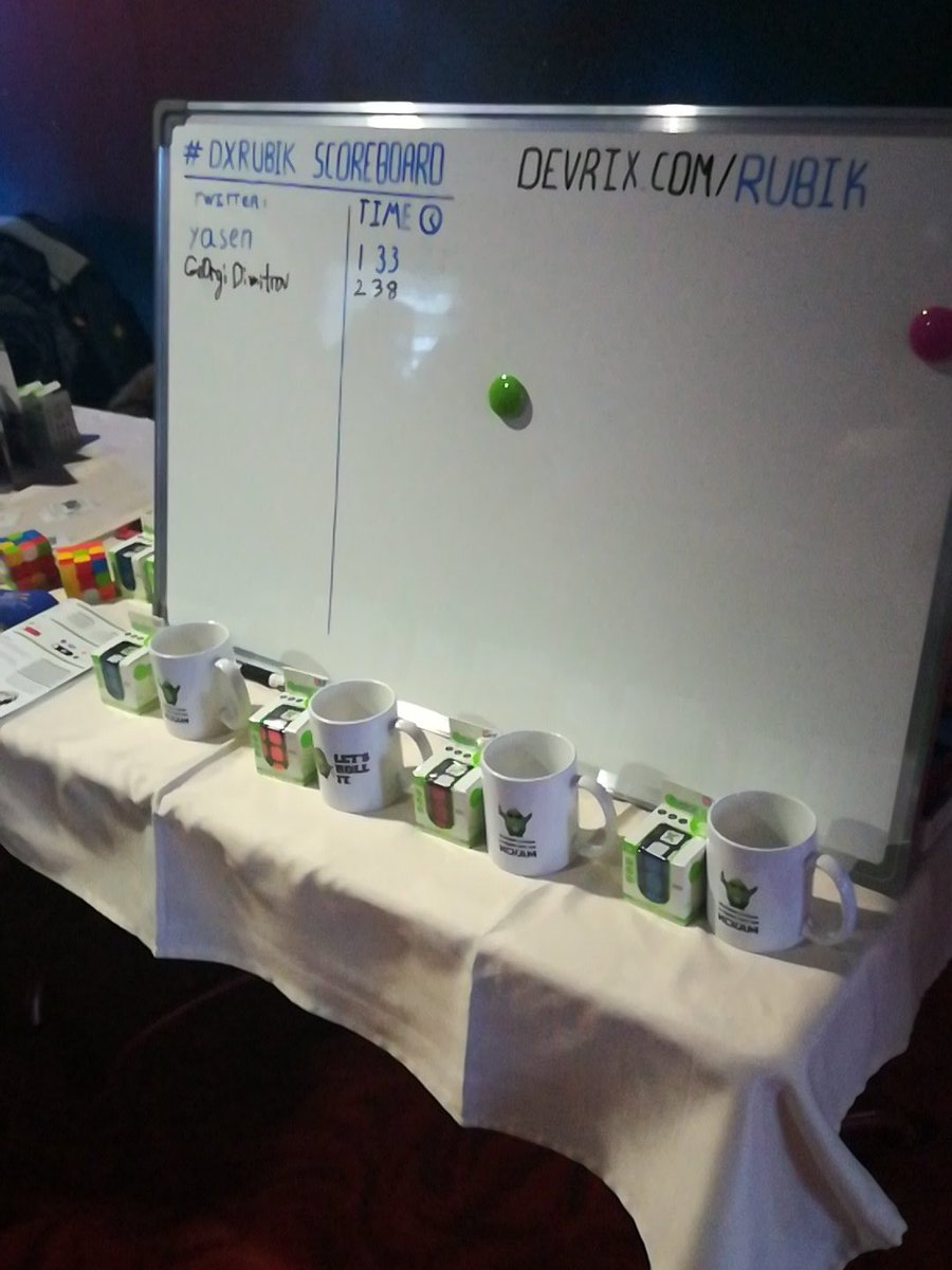 mariyanbelchev's tweet photo. Who can solve the Rubik faster? Come and give it a try at the #DevriX booth. Pst there are some rewards 🎁🏅 #WCSof #wcsof18 #WordCamp https://t.co/h5IeCGjjFa