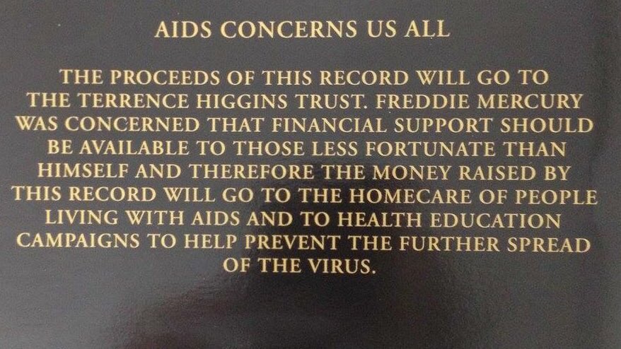 THTorguk's tweet image. ‘AIDS CONCERNS US ALL’ is on the back of the record.

HIV has changed hugely since Freddie’s death, but stigma remains a key barrier to progress and campaigns to challenge that remain vital. 

And we all have a part to play. 

#FreddieMercury #ItsNotOver