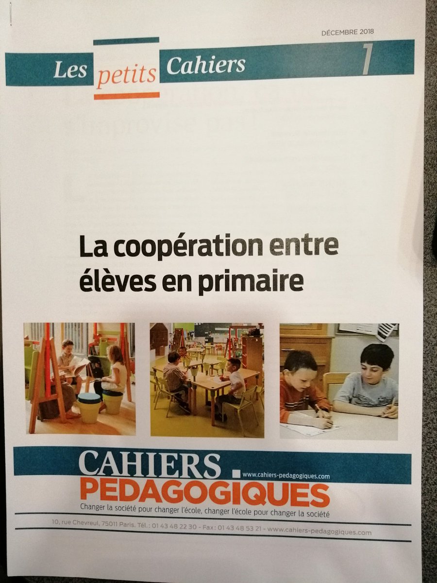 ConnacSylvain's tweet photo. Quelle belle nouvelle réalisation des @CahiersPedago ! #petitscahiers Avec un premier numéro sur la coopération entre élèves et des articles de @Lordcedroun @classedebruce @Lizarazoux1 @NolwennGuillou2 @c_reverdy https://t.co/LrT13YssWz