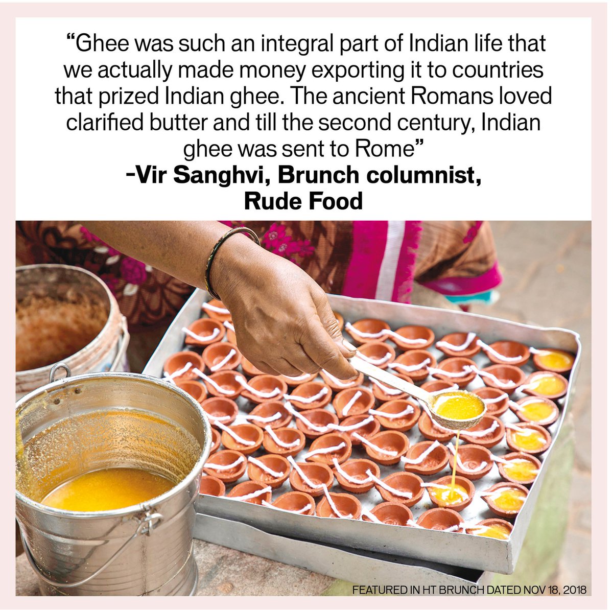 HTBrunch's tweet photo. Did you know Romans loved ghee so much that they actually imported it from India? For more on this, check out @virsanghvi 's column!
#brunchcolumn
#rudefood #amilkysituation
#milkproducts #gooddahi #goodathome #ghee #romans https://t.co/jxXzwYD6K6