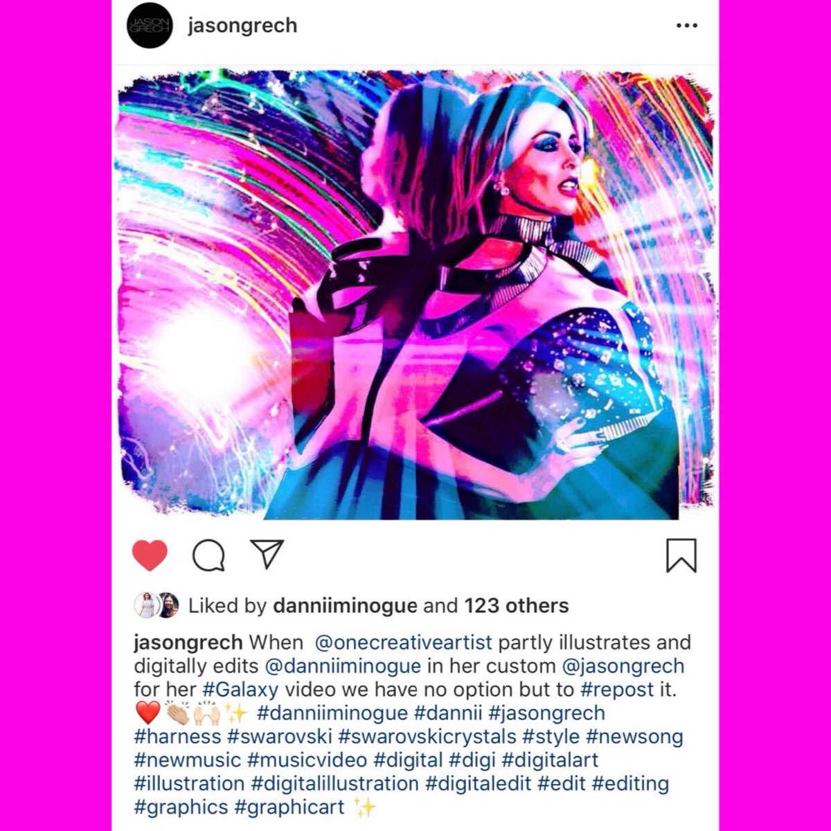 toocreativeart's tweet photo. This time last year, illustrating &amp; editing @DanniiMinogue wearing #jasongrech couture for her #Galaxy video! https://t.co/vdEaxOlMQa