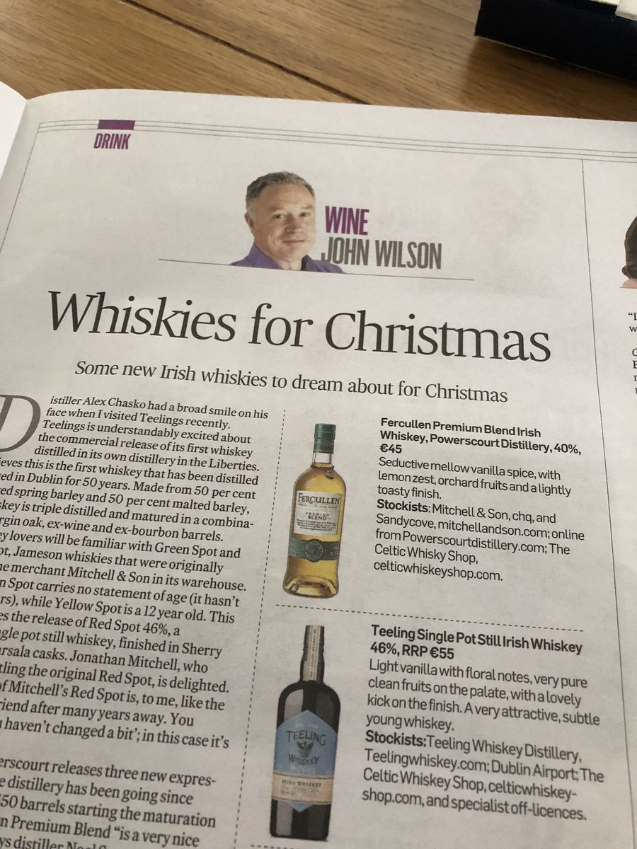 TeelingWhiskey's tweet image. Great coverage from @Wilsononwine in today’s @IrishTimesMag for our Dublin Single Pot Still Whiskey on his wishlist for Christmas 🎄 #SpiritofDublin #TeelingWhiskey