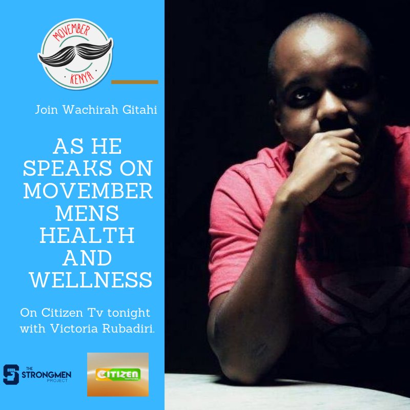 Strongmenproje1's tweet photo. How timely that Tonight on @citizentvkenya with the amazing @VickyRubadiri a conversation on #MensHealth and #cancer affecting men is on and we get to be a part of it! Two brilliant men @_Kibunjah #StrongMenProject and our partner @MovemberKE @wachirah_gitahi and Represent! https://t.co/f8mxdZsaVO