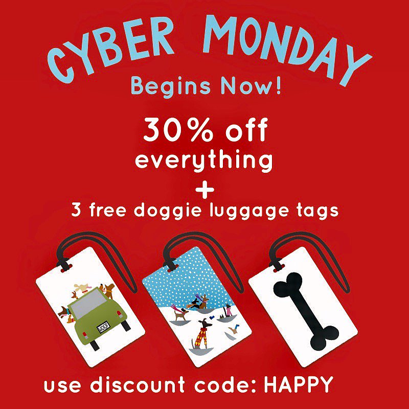 R_Nichols's tweet photo. Get to clicking, because Cyber Monday 🖥 is  already kickin’🥾!  30% OFF site-wide ➕plus a bonus gift until midnight Monday, November 27th!  Use discount code 🗣: HAPPY online! #doglovers #stationery #stationeryaddict https://t.co/NX3nxxYhNP