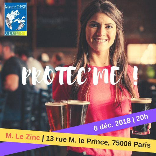 DPSE_alumni's tweet image. Envie de découvrir les étudiants du master DPSE, retrouver ta promo ou de prendre un verre en bonne compagnie ? 
L&apos;asso DPSE alumni est heureuse de te convier à son afterwork du jeudi 06/12 à partir de 20 h !