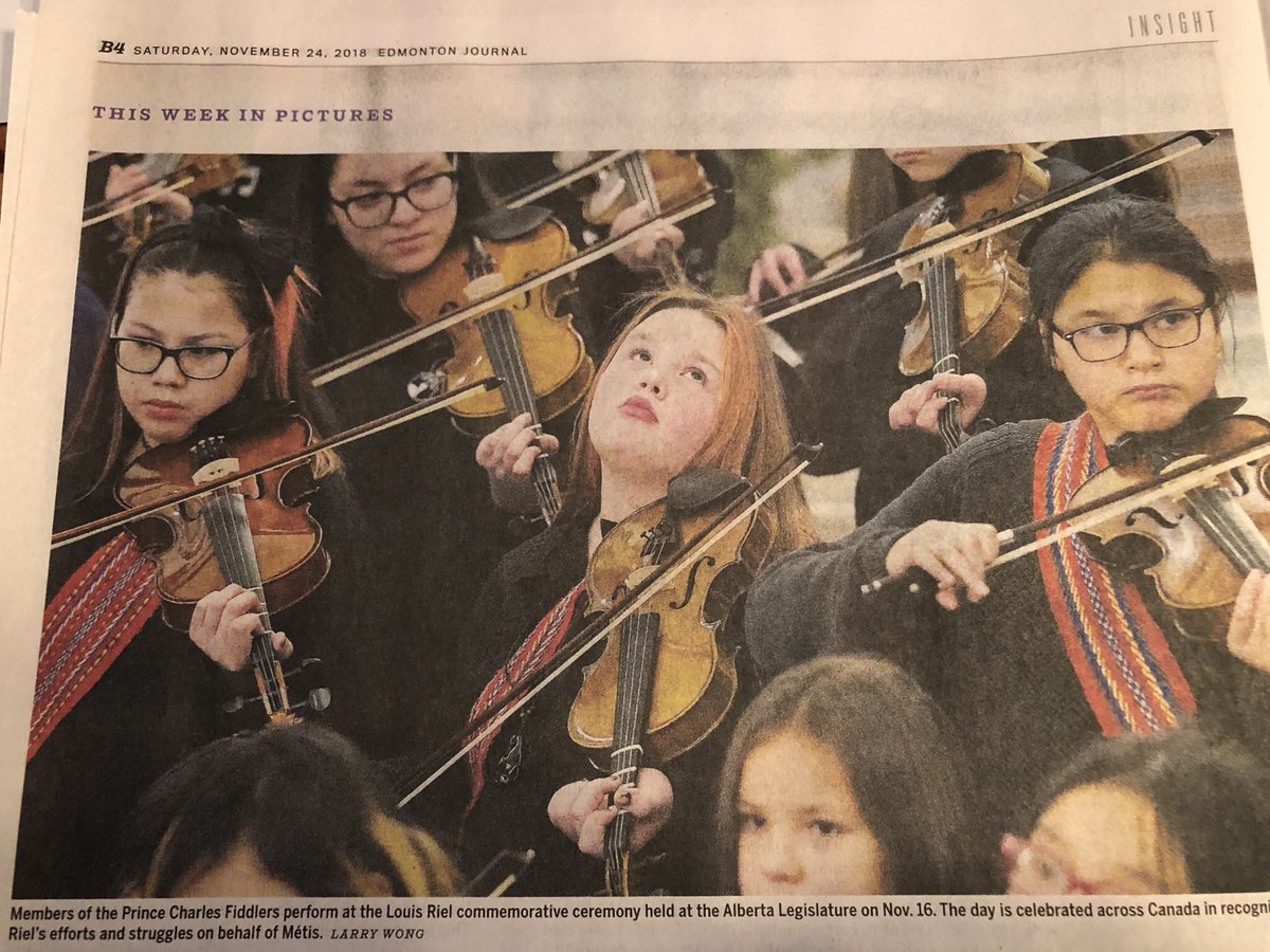 Wonderful to see Prince Charles Fiddlers celebrating Louis Riel and Metis culture. Thanks to @edmontonjournal for including this great photo in its pictures of the week. #Reconciliation