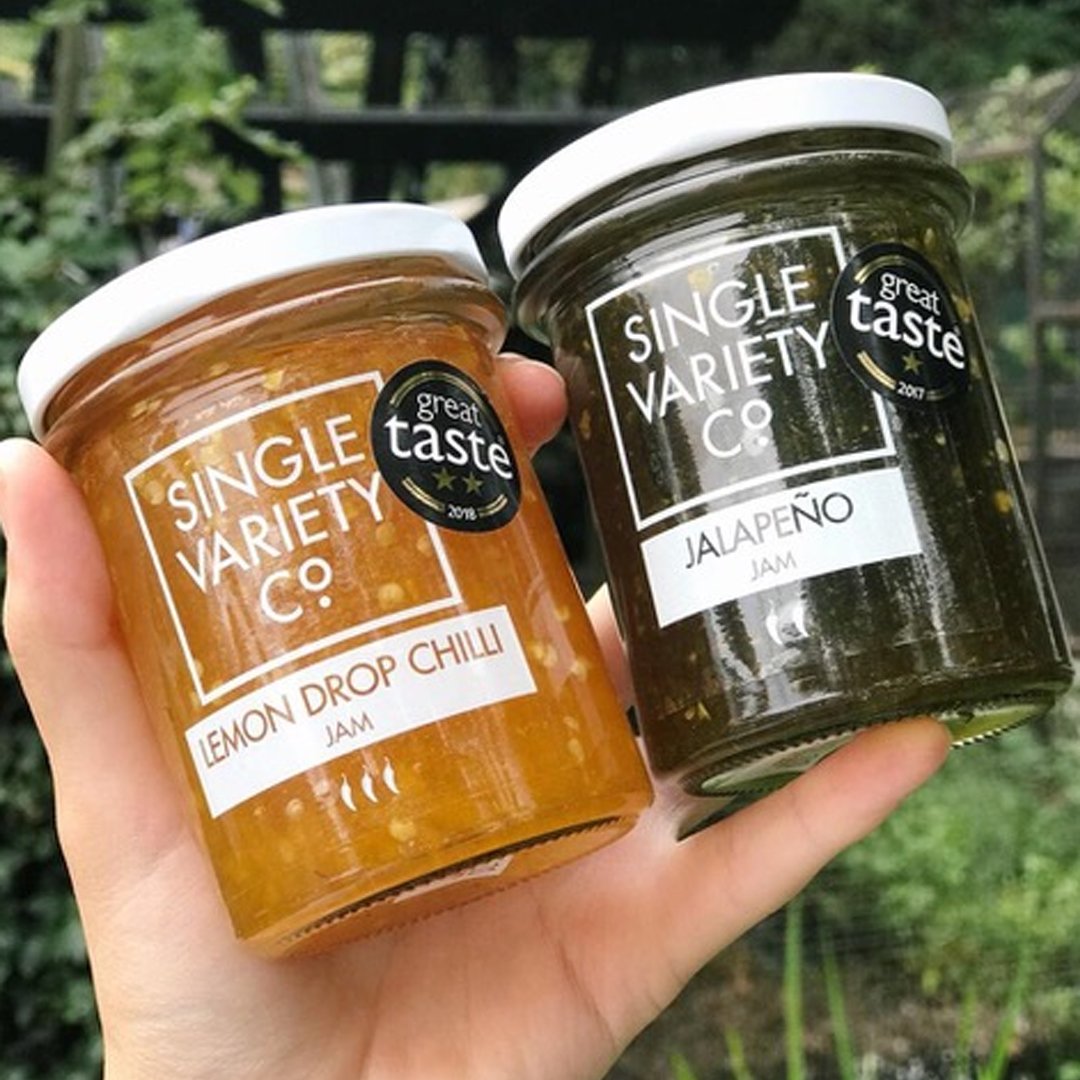 Behold, two of <a href="/SingleVarietyCo/">Single Variety Co</a>’s award winning chilli jams: Lemon Drop Chilli and Jalapeño. Perfect for the chilli lover in your life, and available to taste and buy at #GFSWinter