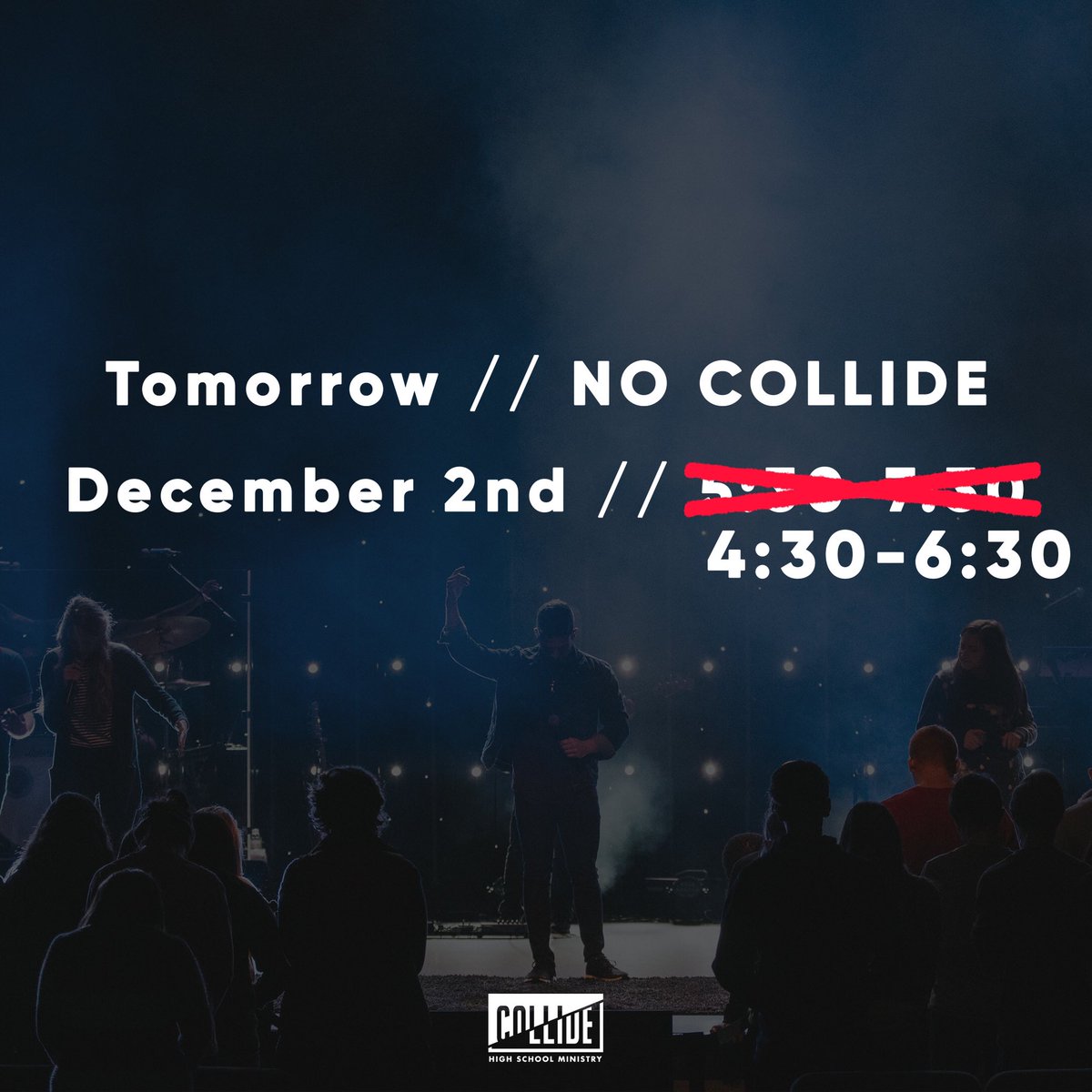CollideWR's tweet photo. Reminder that there is NO collide this Sunday 

AND

Next Sunday we will START at 4:30! See you in two weeks! https://t.co/88lmaGUuva