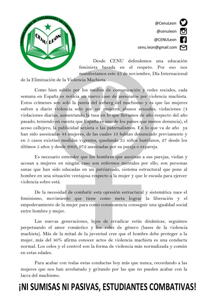 CenuLeon's tweet photo. 25 de noviembre, día contra la violencia machista. https://t.co/tl0cAeA29E