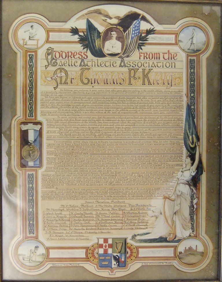 The illuminated address presented to Tipperary’s Tom Kiely by the GAA on his return from the 1904 Summer Olympics in St. Louis, Missouri, where he won gold in the all-round; 10 events in one day.  #explorearchives #SportingArchives