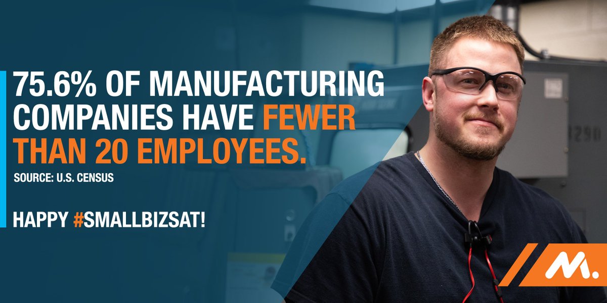 ShopFloorNAM's tweet photo. Did you know more than 75% of manufacturing companies in the United States have *fewer* than 20 employees? Small manufacturers are driving innovation in the United States. #SmallBizSat https://t.co/0GbhNvgqzR