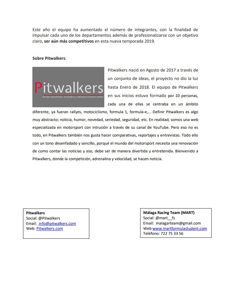 Pitwalkers's tweet photo. Algunos pilares fundamentales de Pitwalkers es la innovación y apostar por lo nuevo, es por ello por lo que nos asociamos al equipo @mart__fs.
Dando cabida a una disciplina poco conocida en España y además, apostando por el futuro de los más jóvenes. https://t.co/FQzILDow9N