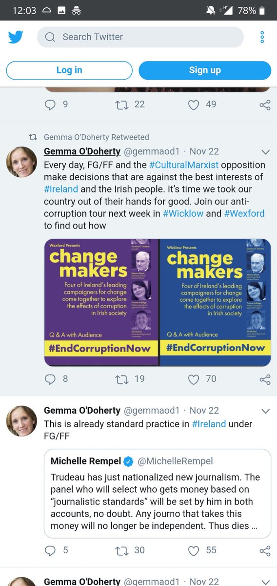 Far right movements crave spotlights and protagonists to grow and become normalised. To try and change what common sense is. In this case Gemma ODoherty has been welcomed I to the fold. Her she is positively amplifying homophobic racist Robertson and spilling islamophobic tropes