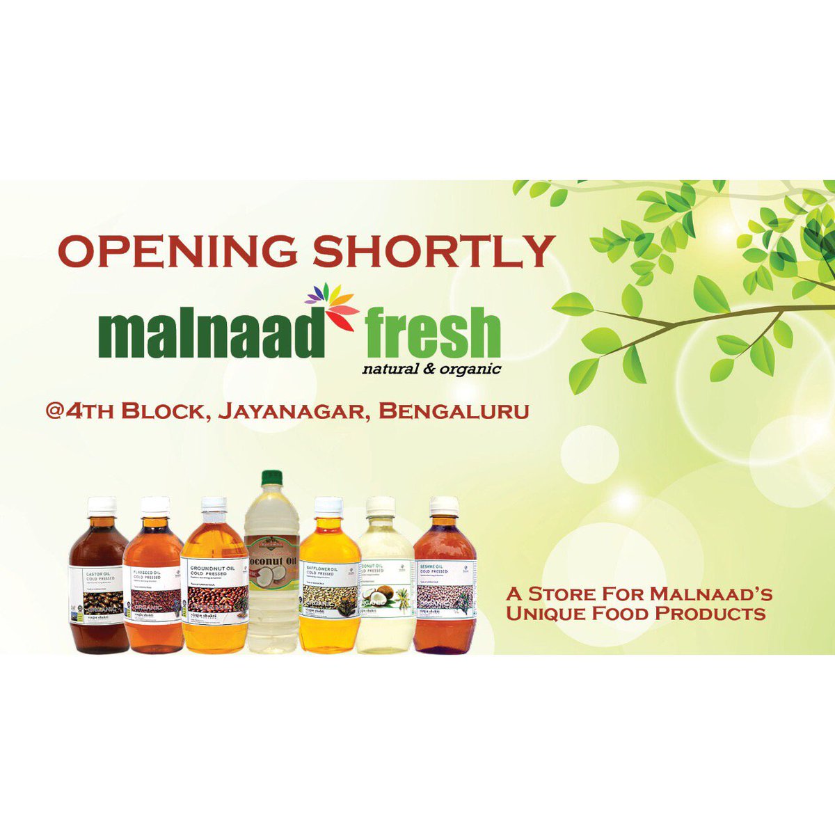 #MalnaadFresh opening tomorrow(25th November) at Jayanagar 4th Block, near Ganesha temple. 

#OrganicFood #Millets #Rice #Spices #Pickles #OrganicHoney #OrganicOils #Sahakarnagar #SouthBangalore #Jayanagar #MalnaadFresh