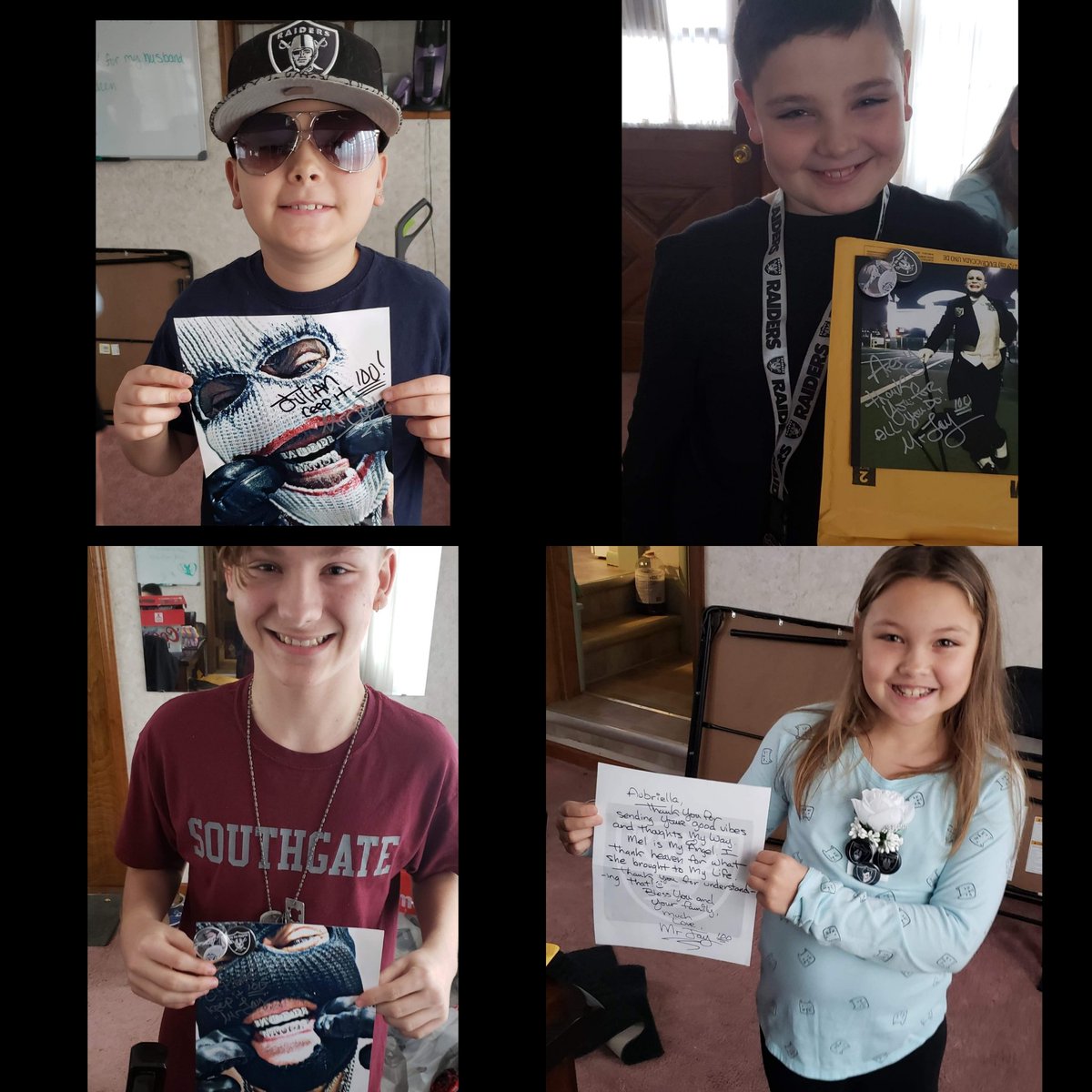 TheWayOfMrJay's tweet photo. Sent off a lil package to the Crites Family in Southgate, Michigan. Got these pics that I woke up to hours ago. #RaiderNation continues to keep it π―. β€ #TheWayOfMrJay #MyMadnessCannotBeChecked #OneNationOneHeart #WeAreEverywhere #FootballIsFamily https://t.co/iT9x3a02U9