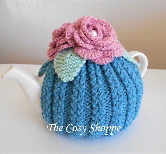 Latest addition to my #etsy shop: TEA COZY - Handmade Turquoise Tea Cosy/Cozy topped with 3 gorgeous Roses with pearl button centres and pale green leaves - Ready to Ship etsy.me/2OYwSGR #housewares #teapotcover #handmadecosy #kitchenaccess