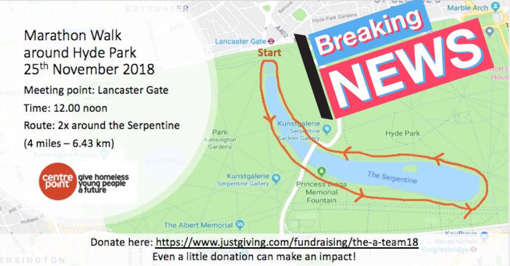 Katja05565672's tweet photo. Join our Marathon Walk around Hyde Park #london to raise money for homeless children via #centrepoint. 
Feel free to join and donate here: https://t.co/UhCO0M28Ij
Even a little donation can make an impact.
#IoDLSBU10 https://t.co/7mEFyBbO9C