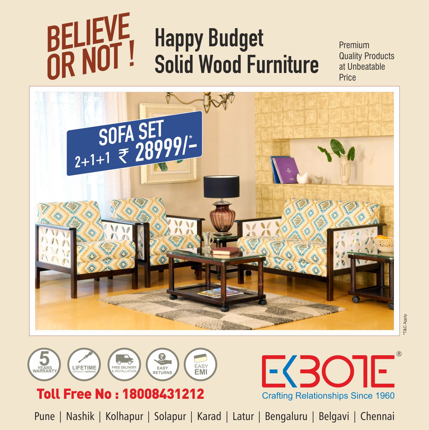 Ekbote wooden furniture sale sofa