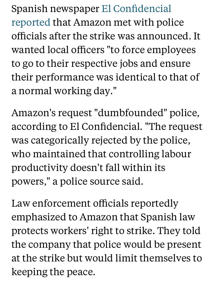 MarchOnTheBoss's tweet photo. #Amazon asking police to “force [striking workers] to go to their respective jobs” #AmazonWeAreNotRobots #boicotamazon #amazonstrike #1u @cgt #GMBUnion4Amazon @AmazonEnLucha @ForRespect @DSA_Labor #1u #hq2scam https://t.co/HwT2h9GuSj
