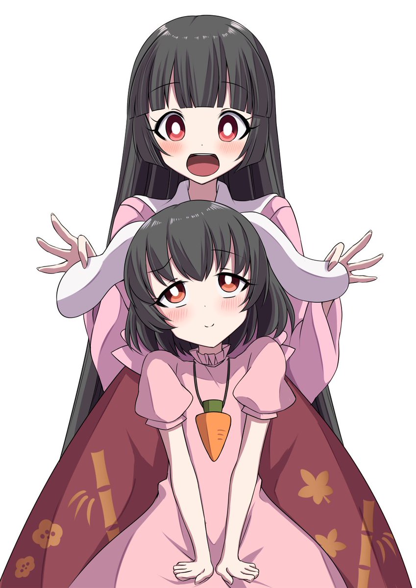 houraisan kaguya ,inaba tewi multiple girls black hair white pupils 2girls bright pupils animal ears long hair  illustration images