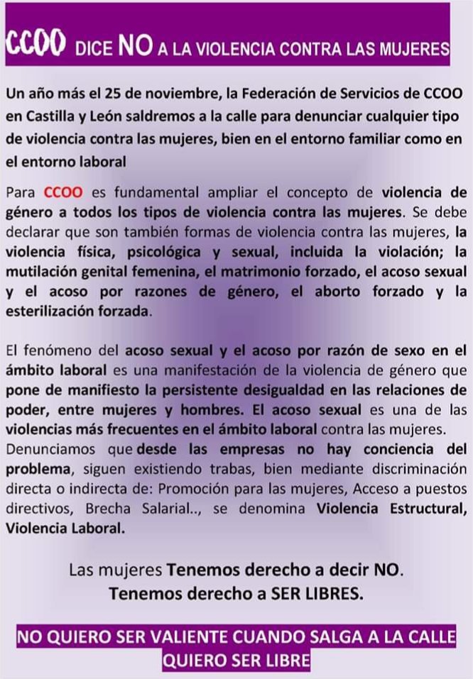 ServiciosCCOOLe's tweet photo. @ServiciosCCOOLe contra la #violenciamachista 
#VivasLibresUnidas https://t.co/gbxteUPNGe