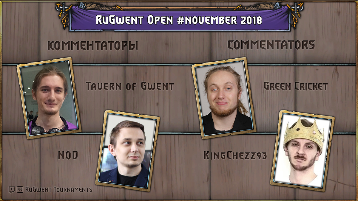 ClaymoreGWENT's tweet photo. Join us tomorrow at 5pm CET / 19.00 MSK for the live broadcast of #RuGwent Open #November 2018 Finals!

https://t.co/5QyKWIzNqB - in english with @GreenCricket_ &amp; @KingChezz93
https://t.co/pzHxZiHTid -на русском от RuGwent Tournaments: @TavernOfGwent и NOD

@GWENTMasters #eSports https://t.co/pdk51mebuE
