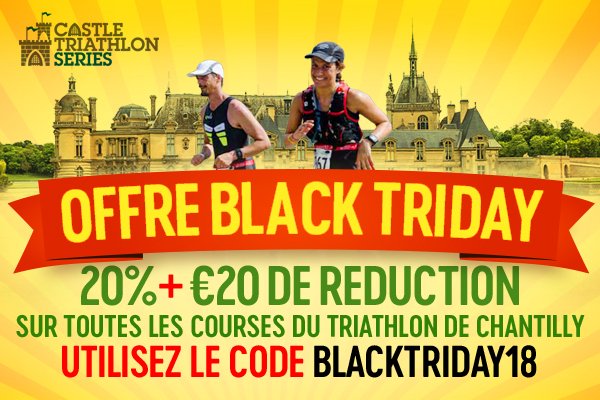 TRIdeChantilly's tweet photo. Économisez 20% + 20€ sur toutes les courses de triathlon et multisports, y compris nos nouvelles épreuves Aquabike, Aquathlon et Duathlon au Château de Chantilly.

Utilisez le code promo 'BLACKTRIDAY18' pour bénéficier de l'offre:  https://t.co/J4RNcmrmvI #triathlon https://t.co/DbvKWTvY2L