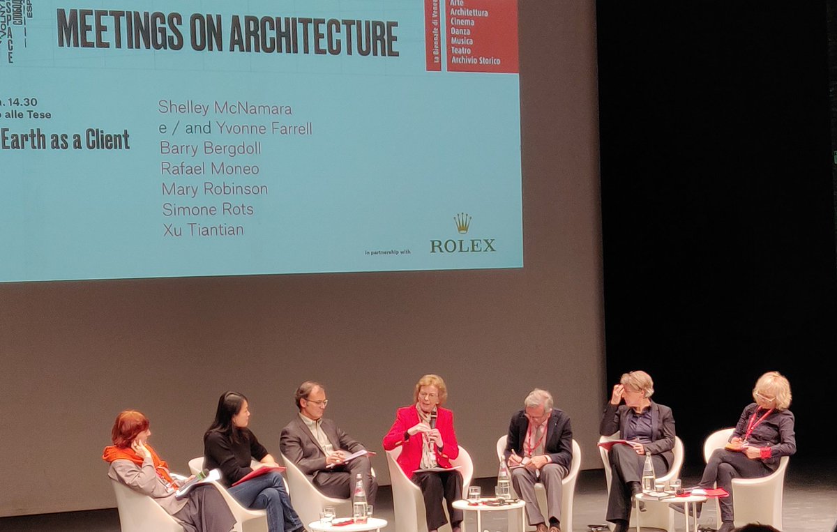 The incredible Mary Robinson is speaking at the  #biennalearchitettura2018 , she's appealing for  urgent action and creative methods to control climate change and has the room hooked.