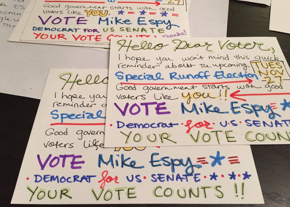LennanAdams's tweet photo. @ConnorASheets @espyforsenate @cindyhydesmith Here are a few of my #PostcardsToVoters in support of Mike Espy (writing from Virginia 💙.) I love seeing pics of our postcards in the wild! https://t.co/KyeWXKWwcd