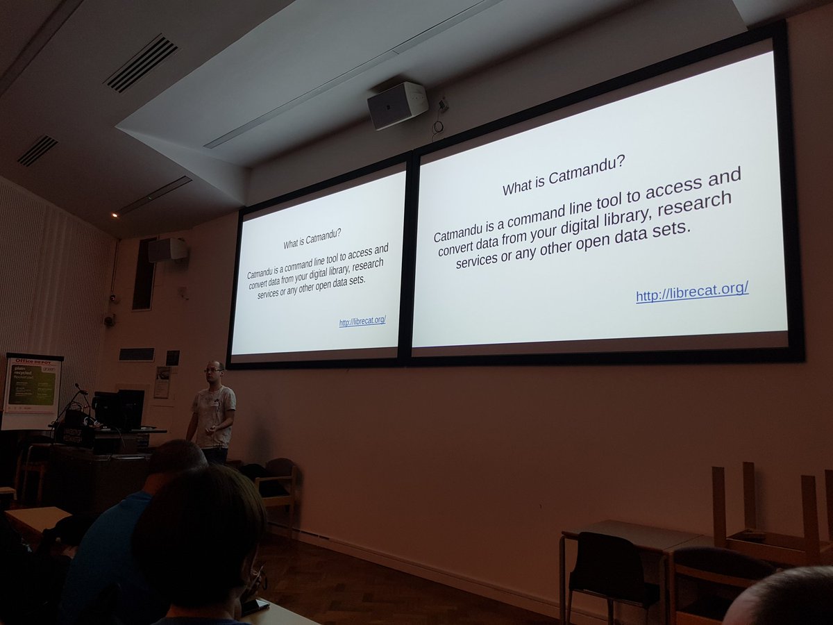 simbabque's tweet photo. Former https://t.co/OJ4mPoNM6W leader Tom Hukins talks about Contrarian #Perl in his talk https://t.co/TRUVmU8CIX at #lpw2018 and is pointing out how useful the #catmandu project written in Perl is when you don't want to reinvent the wheel. https://t.co/dwPn14NZ4E