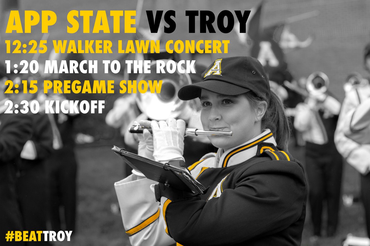 Come out and cheer on your Marching Mountaineers today as we celebrate our seniors!! 🥁🎶🏈 #BeatTroy #AppStateBoD