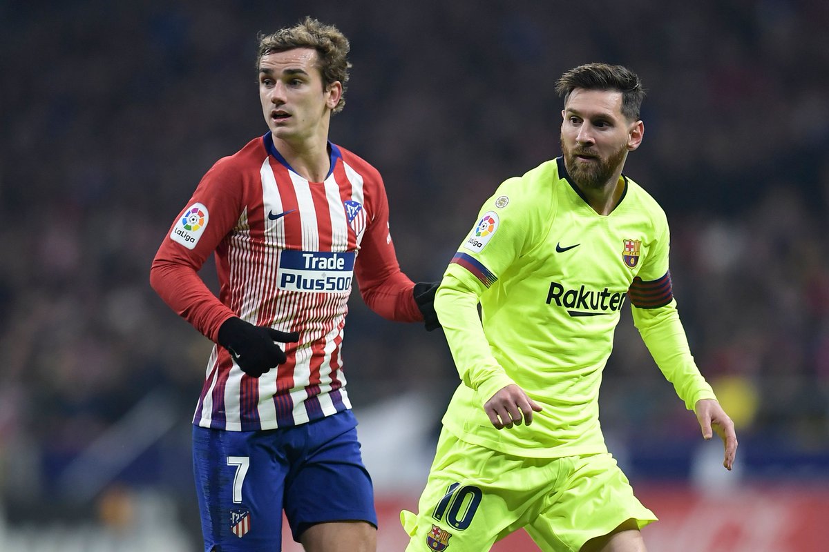 Griezmann y Messi, durante el partido.