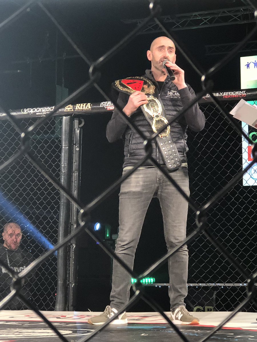 <a href="/SolanSolo/">Mark solan</a> takes the mic at <a href="/MADE4THECAGEUK/">MADE4THECAGE FC</a> 28: KO CANCER with the Solan Charity Trust belt over his shoulder. 

#M4TC28
