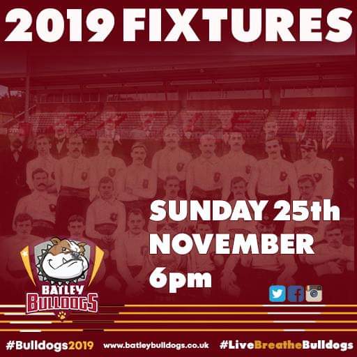 BatleyRLFC's tweet photo. It's almost time! 2019 Fixtures posted here Sunday 6pm!

#LiveBreatheBulldogs 
#SizeDoesntMatterAttitudeDoes
#Bulldogs2019 https://t.co/RuxwIDpqff