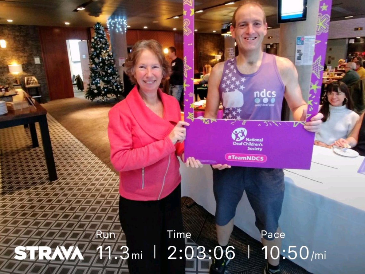 RideWozzy's tweet photo. #NovPlus1 Day 24 - 24 miles run to/from @NDCS_UK conference for local groups.  Great lunch and chat with Sue Daniels OBE (NDCS CEO).

312 miles / 20,000ft of run this month - still clinging on! 😅

Please help support Leeds Deaf Children's Society 🙏:
https://t.co/fZD5Y9nfPq https://t.co/g3rnslsvDi
