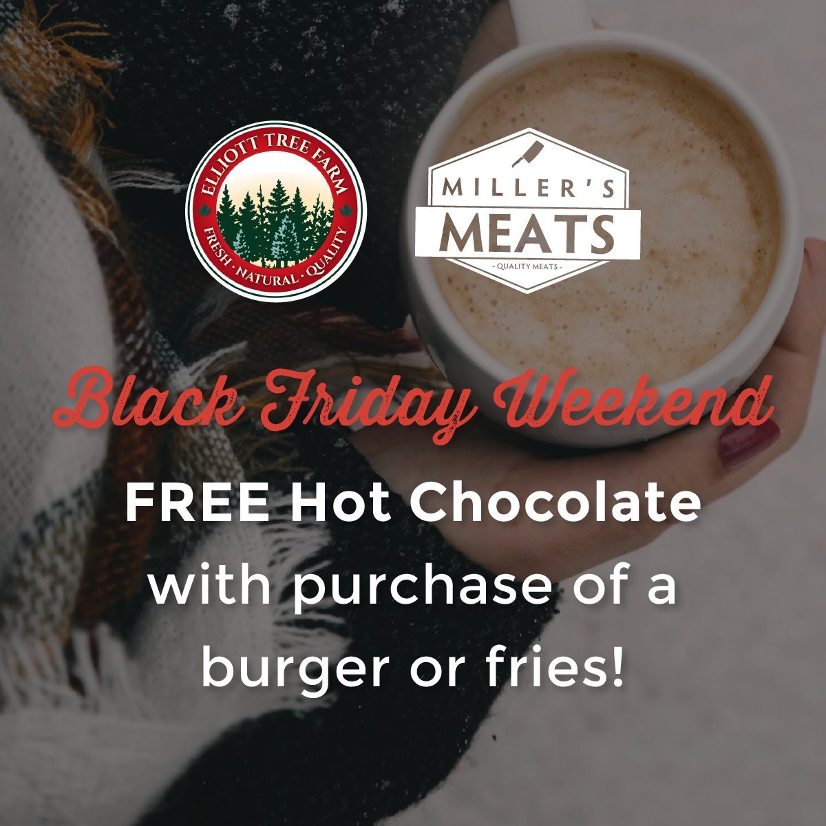 millersmeat's tweet image. Miller&apos;s Meats food truck is at #ElliottTreeFarm every weekend until Christmas! Stop by this weekend and receive a complimentary hot chocolate when you purchase a burger or order of fries. #MillersMeat #FoodTruck #BlackFridaySale #FreeHotChocolate #ChristmasTreeFarm