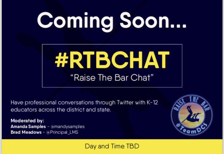 mandysamples's tweet image. We are working on starting a Twitter chat for #TeamDCS &amp;amp; other educators interested in connecting &amp;amp; sharing! We hope to announce the day &amp;amp; time very soon. #RTBChat will begin after the New Year!  #resolutiontime #RTBChat #RaisetheBar