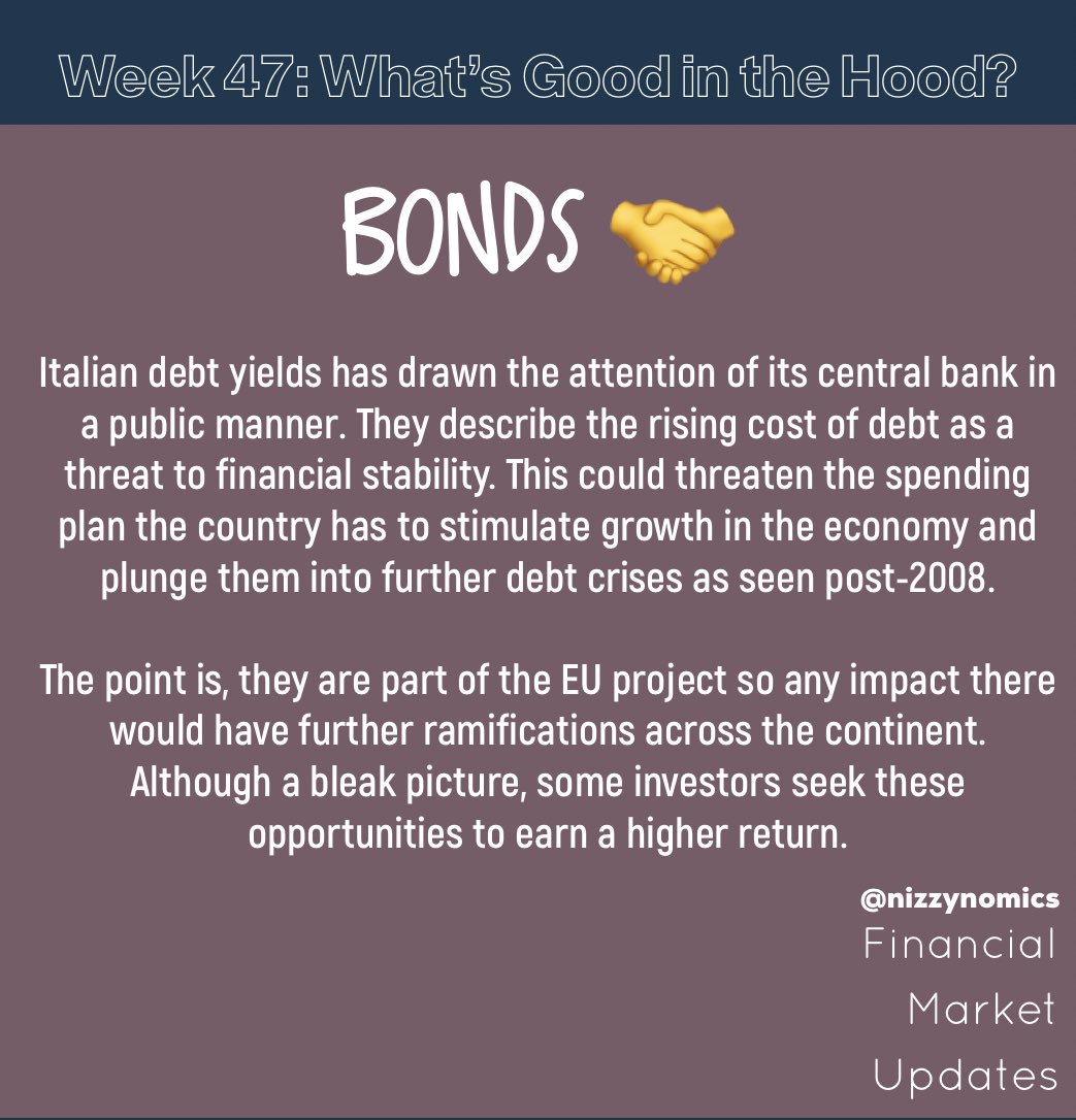 nizzynomics's tweet photo. Week #47 Market Update

“Don’t Panic, Stay Clued Up”

join the mailing list (link in bio) to receive this weeks’ VIEWS and never miss an update! 

#linkinbio 
#moreblessingslessstressings
#nizzynomics 
#finance
#stocks
#bonds
#wealth
#whatnext https://t.co/VEYw7luHOM