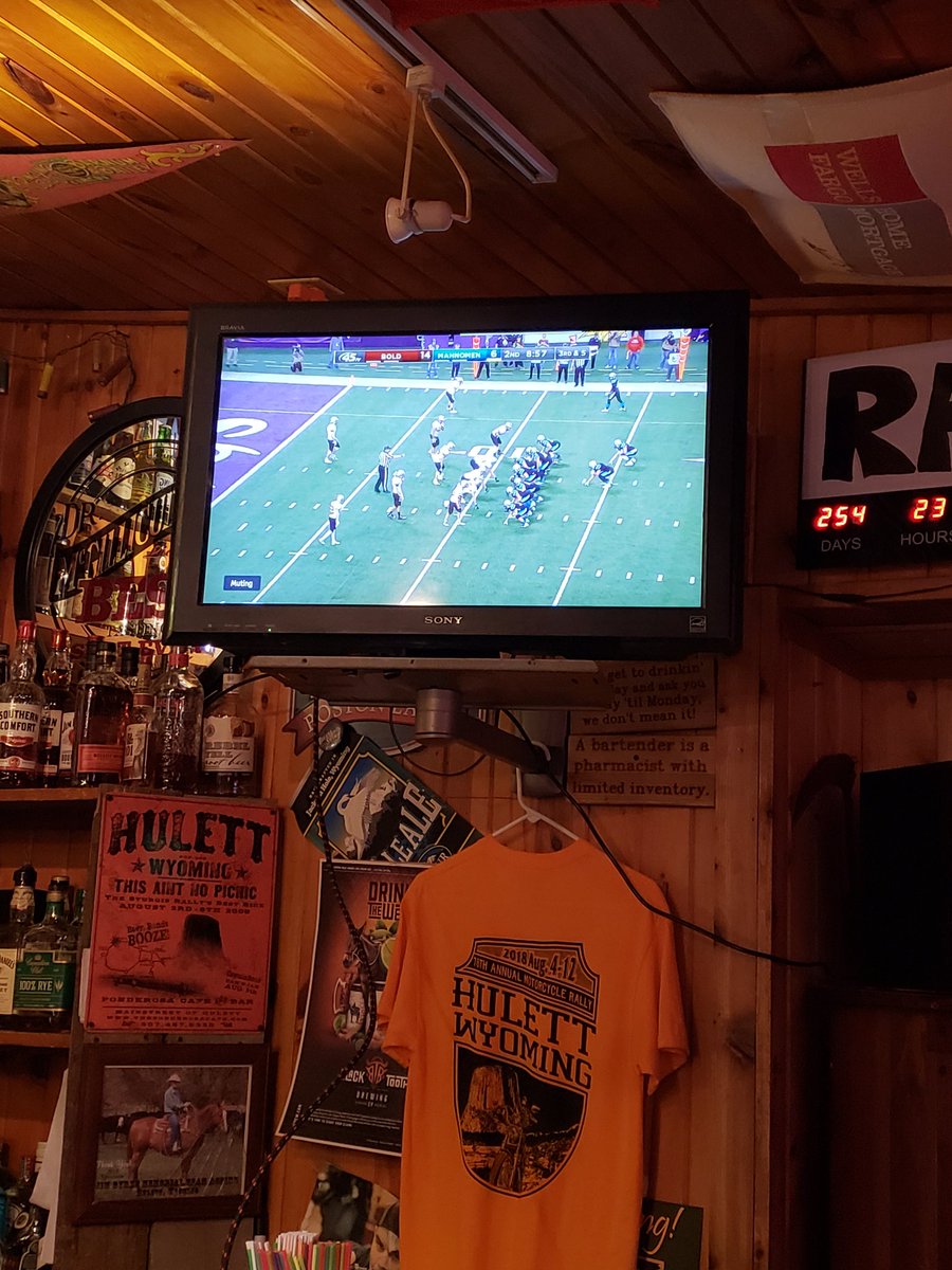 ep_mn's tweet photo. In Hulett, WY on a break from hunting. Talked the only place with high speed internet into opening early (bar). https://t.co/JuyXMzVxWo video and muted TV to stream @gsnowbone on Big Country. Awaiting mention of stat guy @gregs98765 Let's go BOLD! https://t.co/nkcF84WQTx