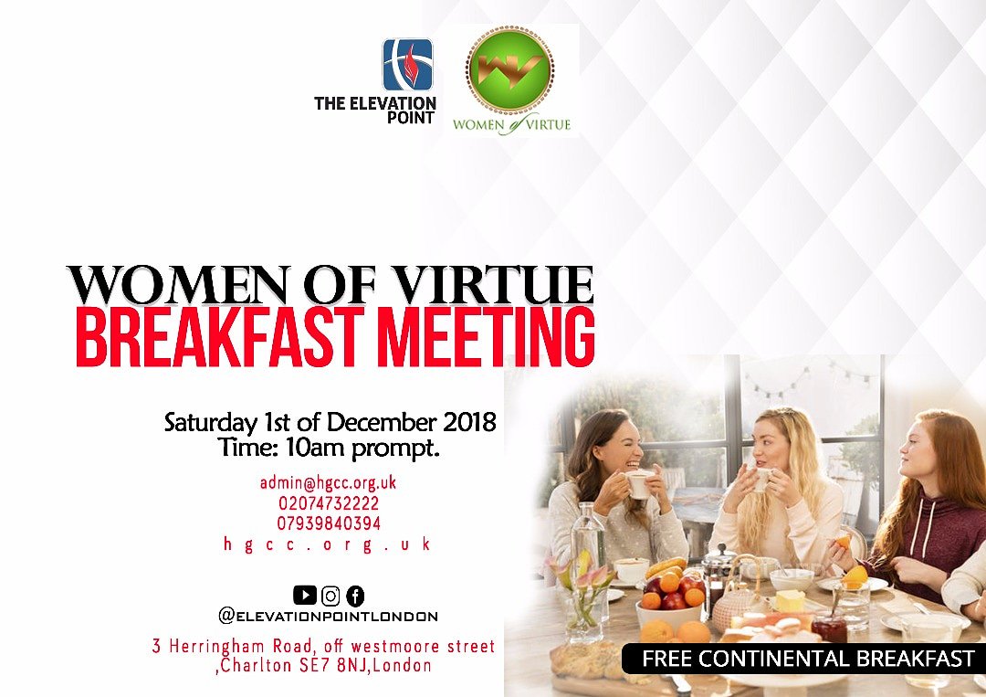 PastorAdeyileka's tweet photo. "God puts the blessing where there is unity".
Tag and share to invite every woman you know.

#Women #WomenOfVirtue #BreakfastMeeting #ElevationPoint #HGCC #London https://t.co/c5dQpGMQSM