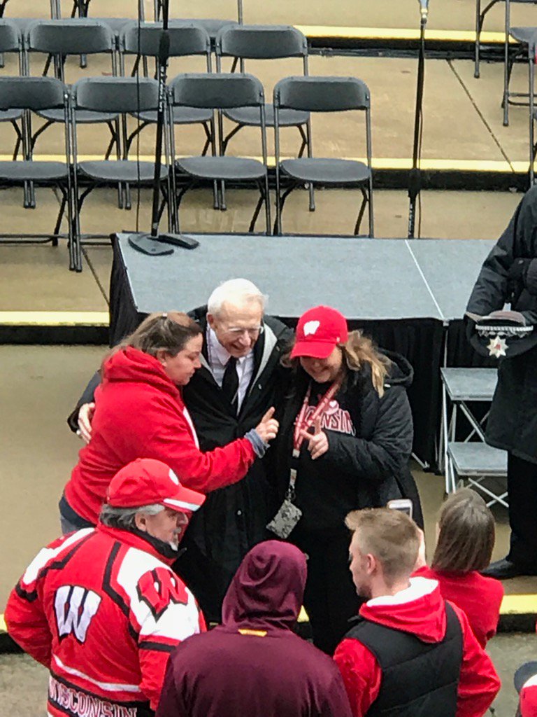 dsrhoffmann's tweet photo. #OnWisconsin Mike LeCrone takes pics with the crowd before his last Badger Bash https://t.co/PNqFQDQpzy