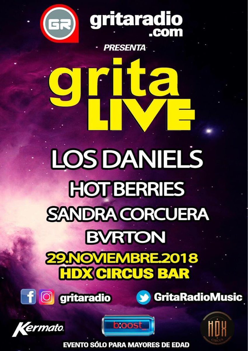 baddiux's tweet photo. Masters tenemos #GritaLive con  @losdaniels @TheHotBerries @SandraCorcuera @BVRTONMX Noviembre 29 en @hdxcircusbar Aún tenemos accesos a través de https://t.co/uNVFPjIGQO https://t.co/S6KMe7CFx4
