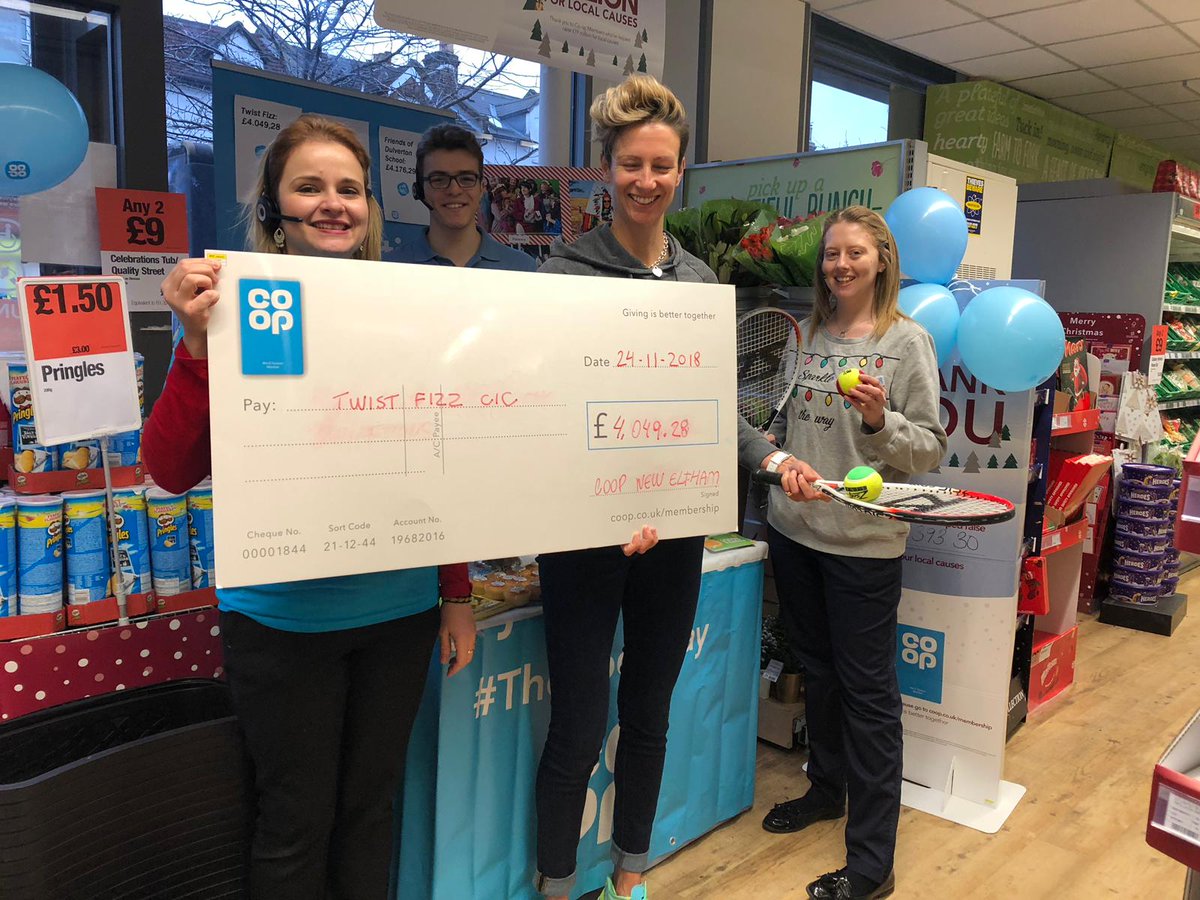 Here's Lizzie from Twist Fizz. One of this round's local causes in New Eltham. Co-op Members raised £4049.28 for Twist Fizz through the 1% Local Community Fund. They came to celebrate in store today along with colleagues Deborah, David &amp; Catherine. #TheCoopWay
