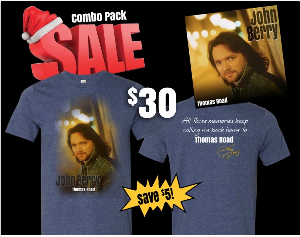 JohnBerryMusic's tweet photo. #ChristmasGift idea! Pre-order the "Thomas Road" EP/T-Shirt Combo Pack!
https://t.co/qmPPWJPBcN
...
#johnberry
#johnberrymusic
#beautifullybroken
#christmassongsandstorieswithjohnberry
#thomasroad
#barryweeks
#countrymusic 
#ga 
#georgia
#tickets https://t.co/RmIS1u3HPn