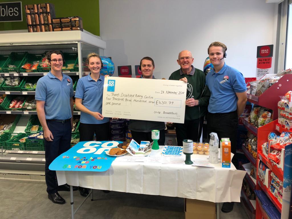 A very smiley Lee, Kayleigh, Nathan, Tony and Reece! Thanet Disabled Riding Centre received £4302 from the 1% in the Broadstairs area. This is all down to the Co-op members who have been buying Co-op own brand products there &amp; at St Peters. Thanks so much Members! #TheCoopWay