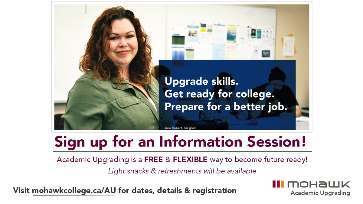 MohawkAU's tweet image. #DYK... You can upgrade skills and/or education for FREE at @MohawkCollege? Whether you're looking for jobs or to go back to school, we're here to help you! Enjoy light snacks &amp;amp; learn more by registering for an information session: mohawkcollege.ca/form/au-info-s… | #HamOnt #OntEd #ONpse