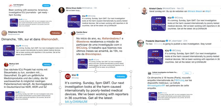sbowers00's tweet photo. Sunday, 5pm GMT. Next @ICIJorg investigation looks at the harm caused internationally by poorly-tested medical devices. We've been working with reporters in 36 countries. https://t.co/AoROTScrLA