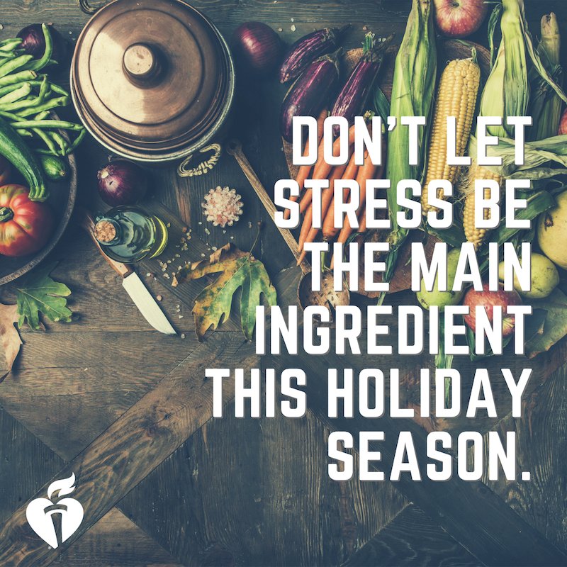 AHA_Arkansas's tweet photo. This holiday season, don't let stress ruin your holiday. Stay happy and healthy with a few tips from the AHA: https://t.co/fBWopbKGUF #NWArk #Thanksgiving #Thanksgiving18 #destress #happy #healthy #holiday #stressmanagement #lifeiswhy #NWAiswhy https://t.co/0vERikc2g4