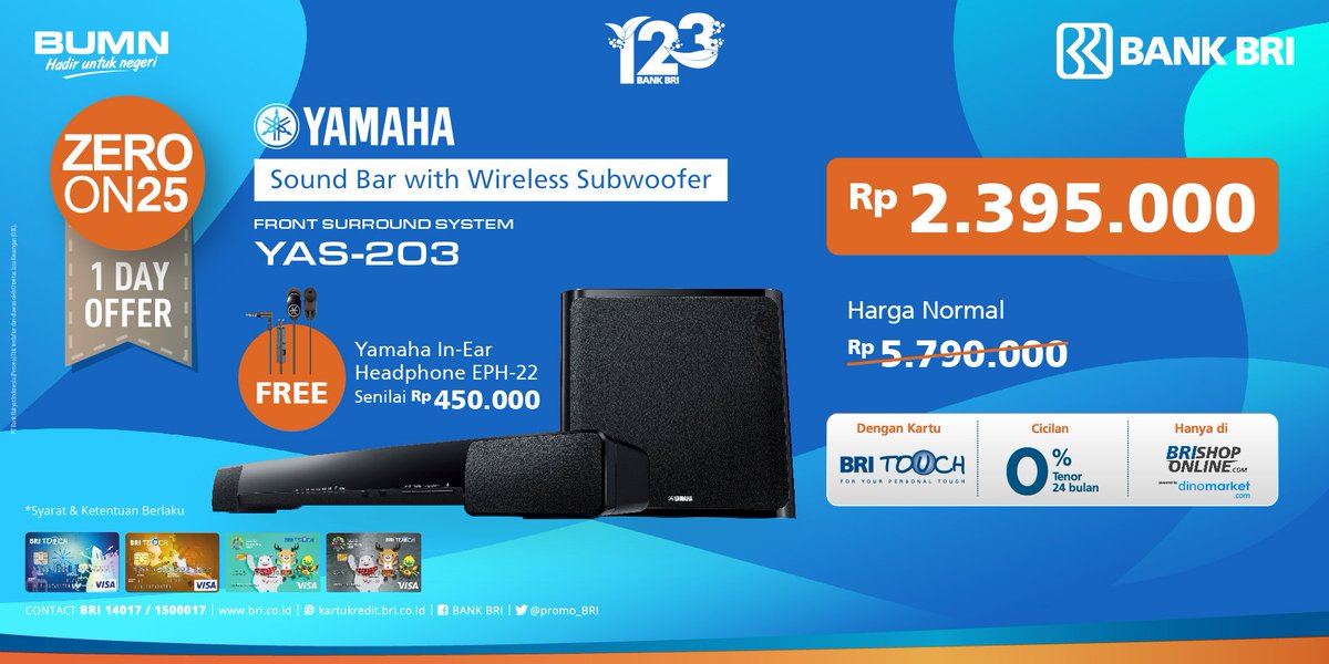promo_BRI's tweet photo. #ZeroOn25 datang lagi, dapatkan Yamaha Sound Bar with Wireless Subwoofer sekarang dengan cicilan 0% hingga 24 bulan, hanya di https://t.co/c3zX8eVdu6 #promoBRI https://t.co/eQmdvGdwwF
