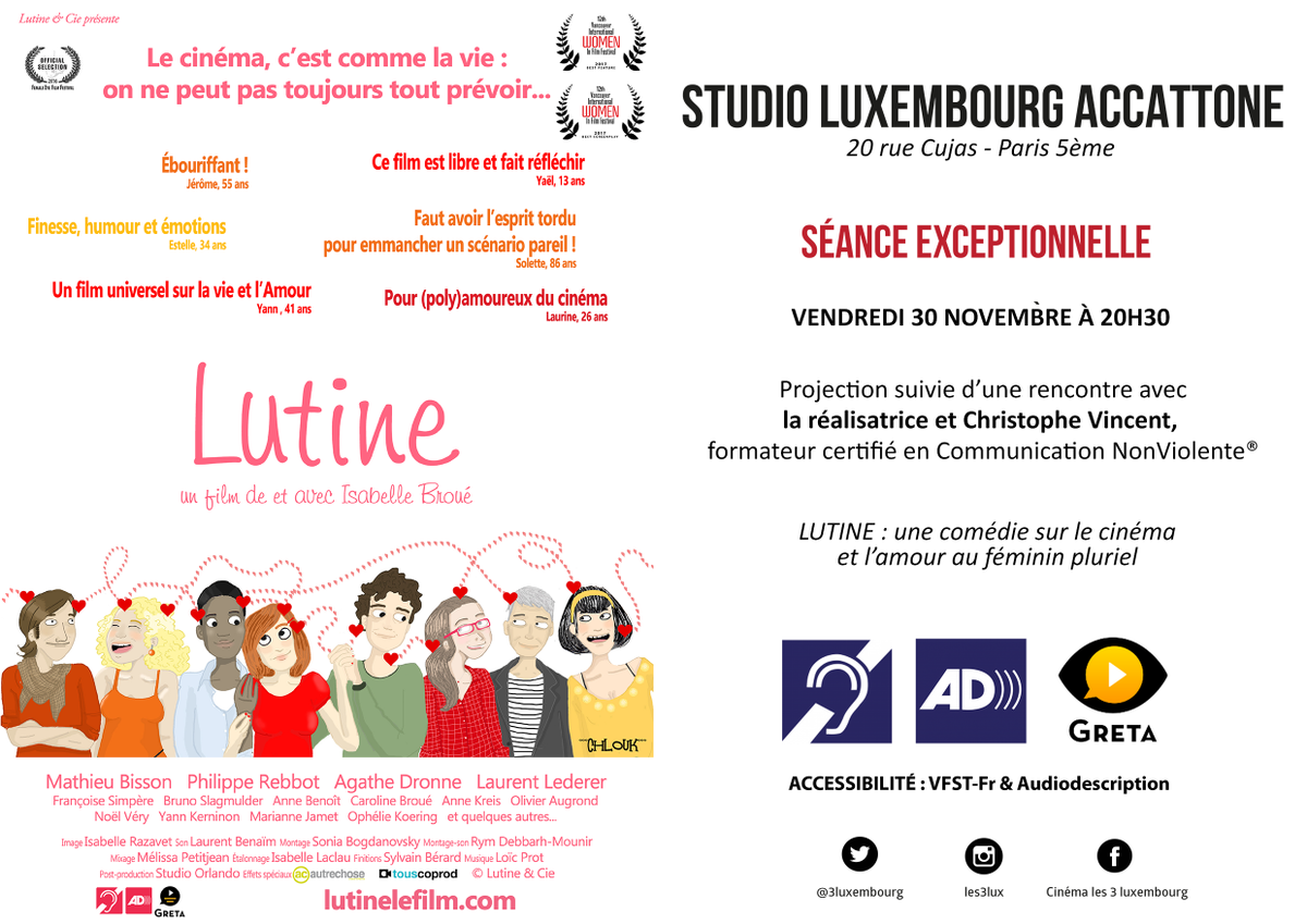 IsaLutine's tweet photo. 📢 OYEZ PLACES A GAGNER ! 🎬
#LUTINE Ven 30 nov : ciné-rencontre avec Christophe Vincent, certifié en Communication NonViolente®.
https://t.co/luQrsTxuFG
➡️ FOLLOW + RT Tirage au sort le 30 nov à 12h
#Polyamorie #Polyamour #PhilippeRebbot #CNV #VFST https://t.co/XxA7TQAgYC